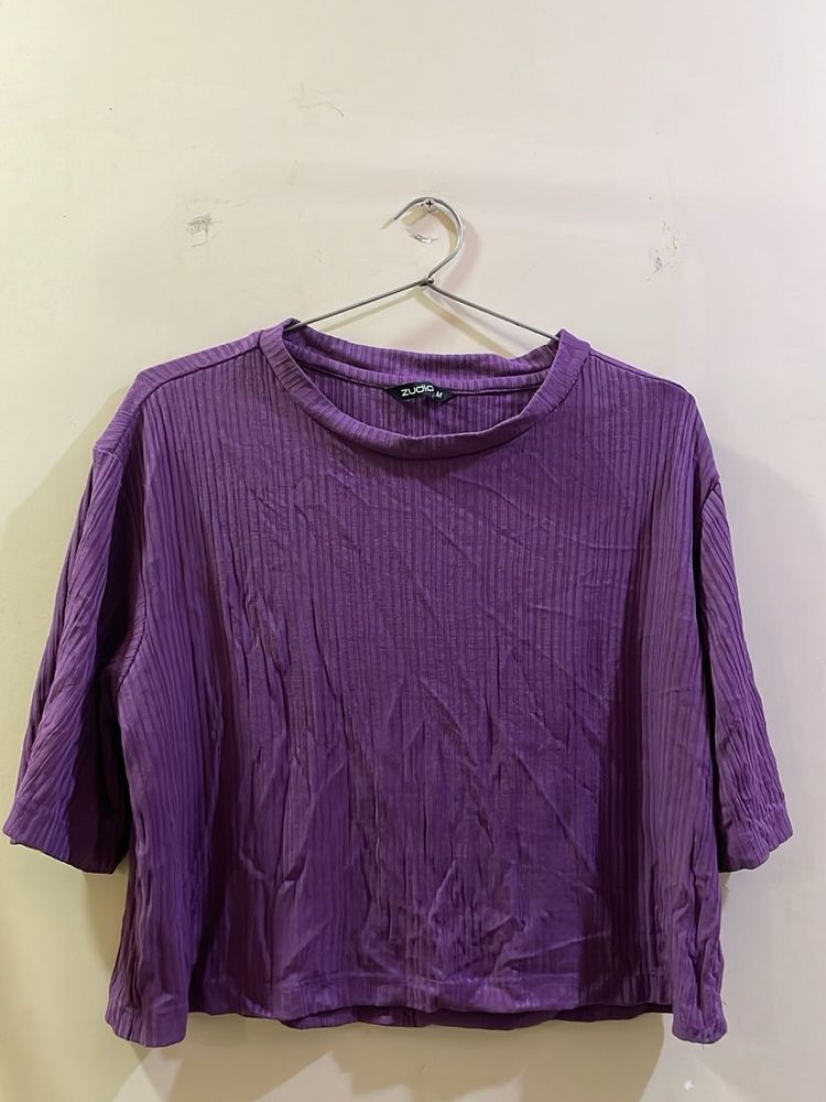 purple striped top