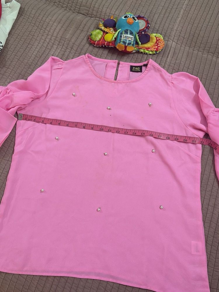 Cute Pink Pearl Embellished Top