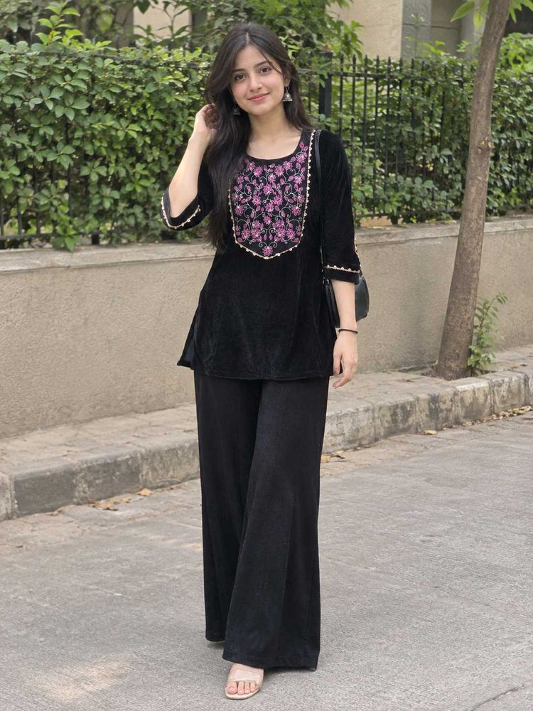 Black Velvet Kurta with Palazzo Pants