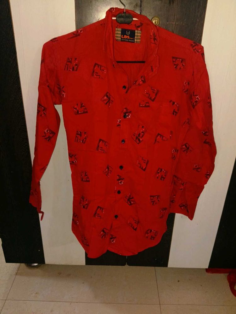 Red Printed Long Sleeve Shirt