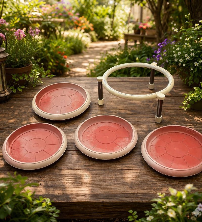 Set of 4 Plant Saucers with Stand