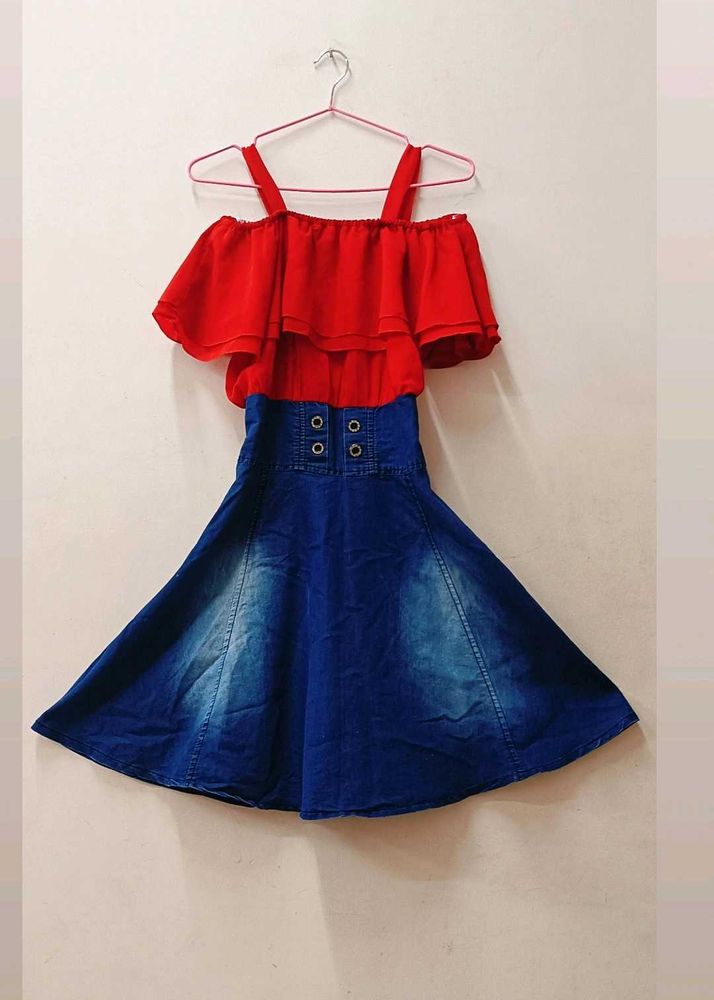 Cute Red &amp; Denim Dress
