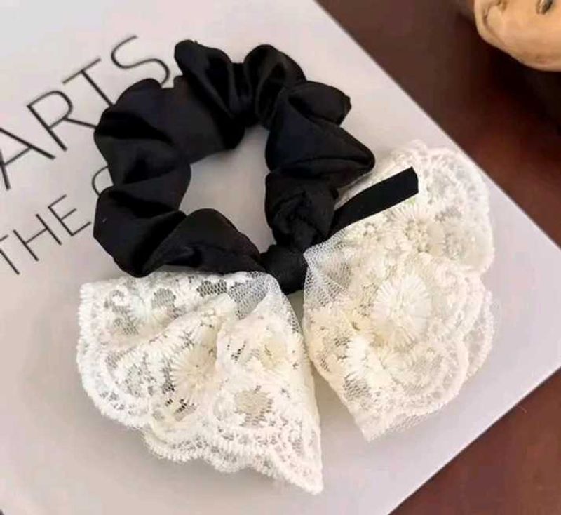 Elegant Black &amp; White Lace Scrunchie