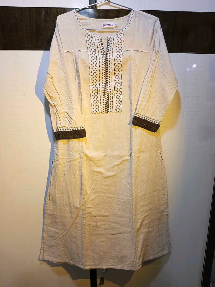 Fabindia Beige Embroidered Kurta