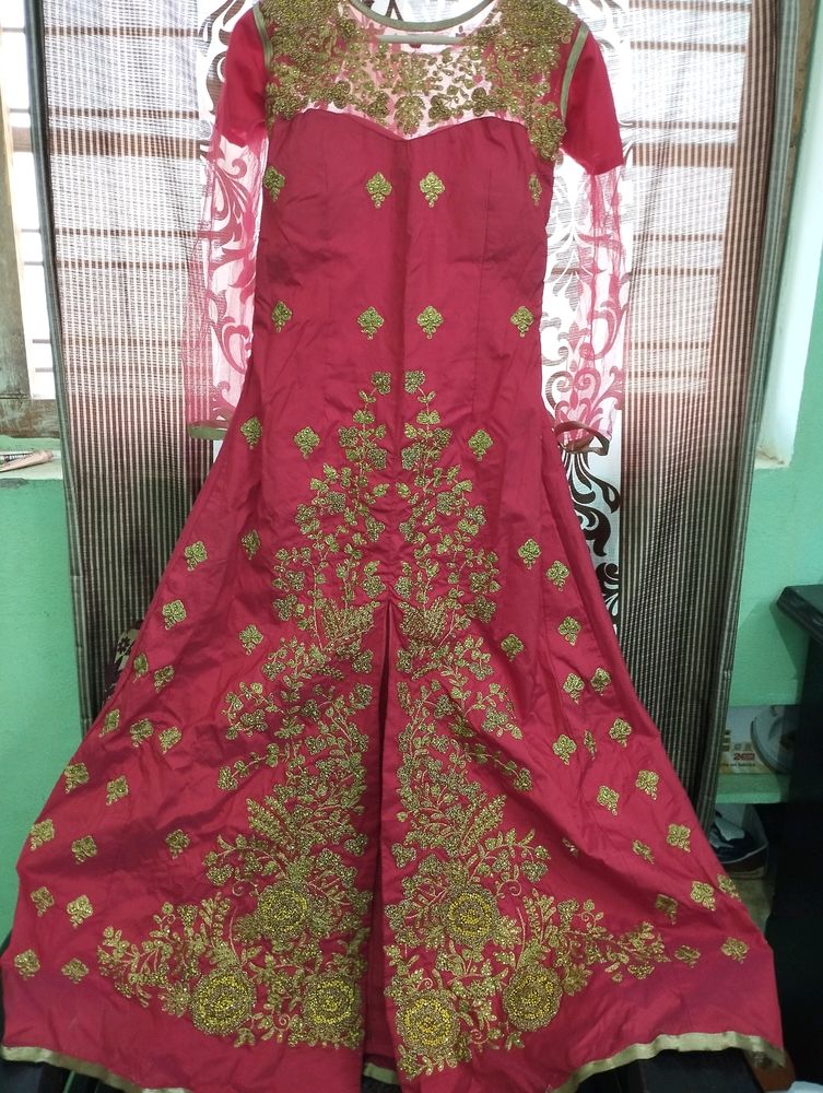 Front Open Gown With Sharara And Net Dupatta