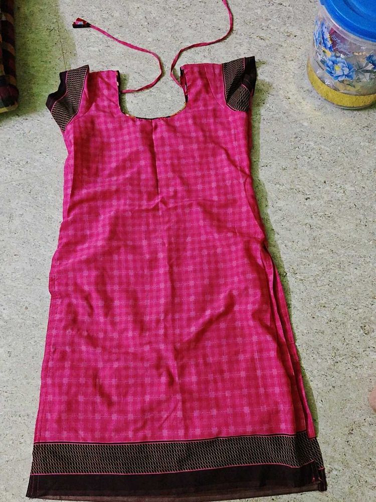 Vibrant Pink Checked Kurta
