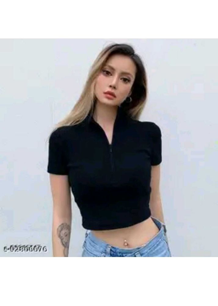 Black Zipper Crop Top