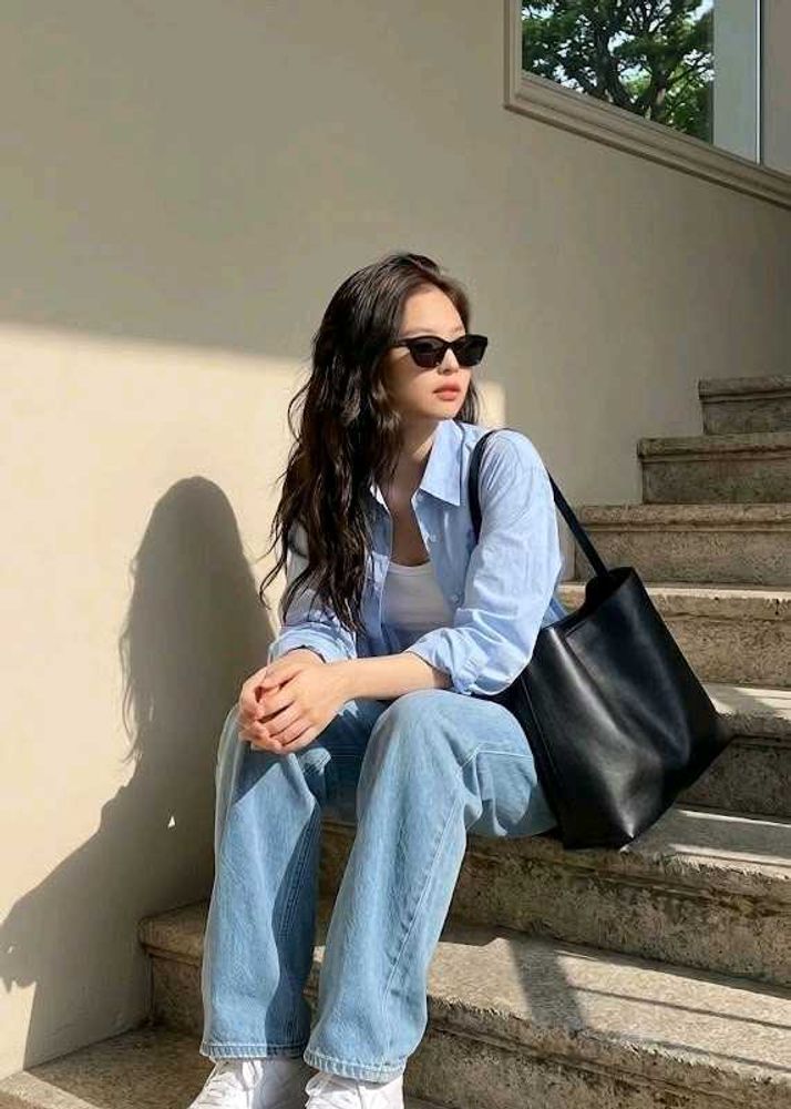 Korean Pintrest Premium Light Blue Button-Up Shirt