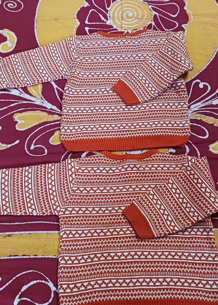Rust &amp; White color Knit Sweater (3-4 yrs)