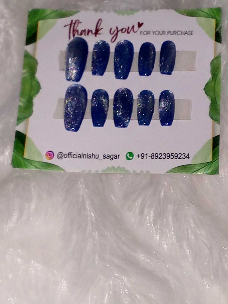 Blue Glitter Press-On Nails
