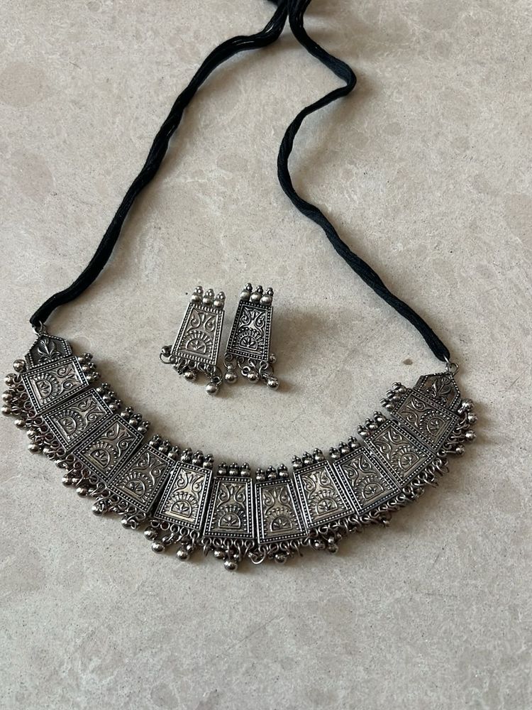 Oxidized Silver Choker Set