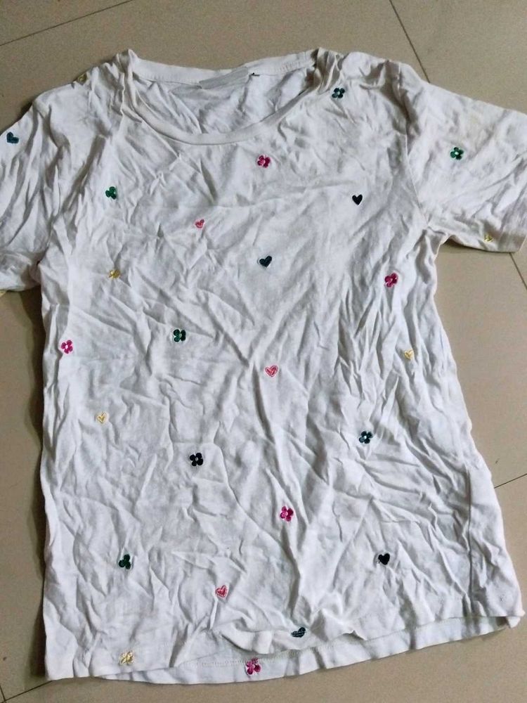 Cute Embroidered White T-Shirt
