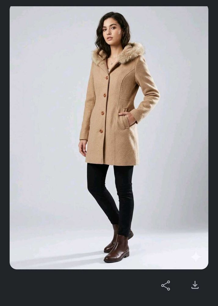 Women's Tan Hooded Winter Coat