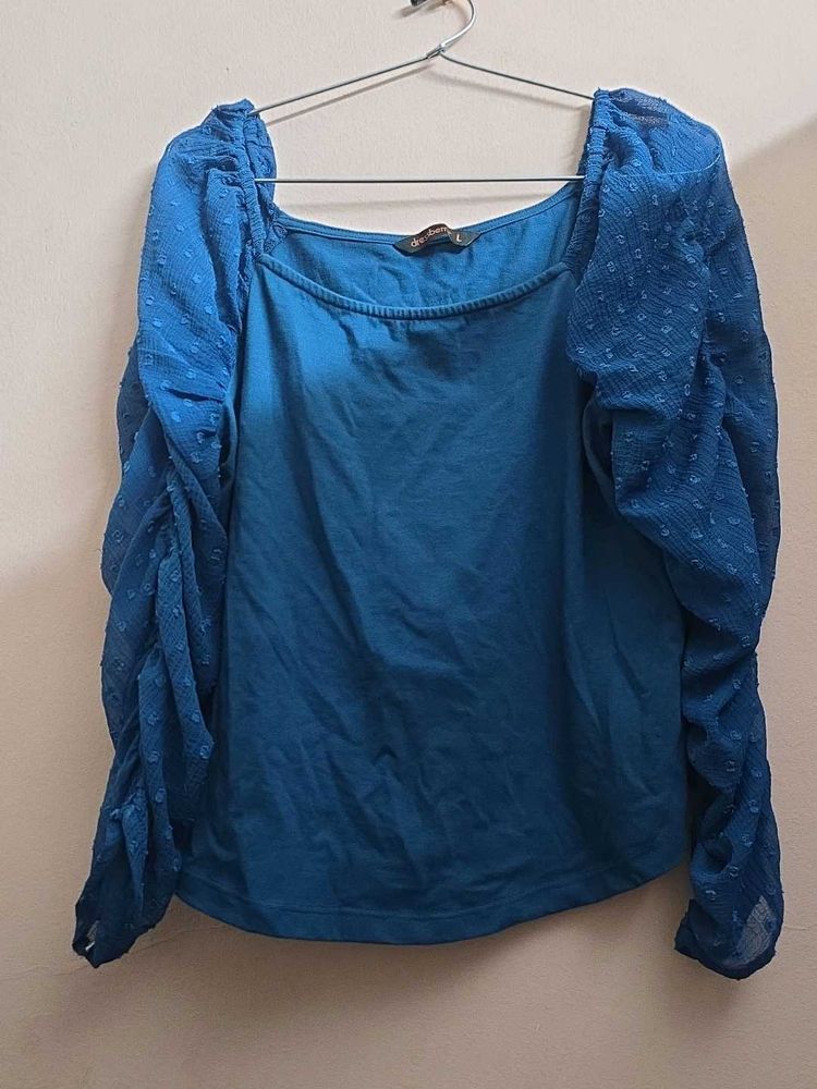 Blue Puff Sleeve Top