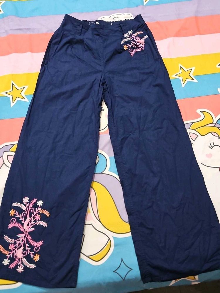 Embroidered Navy Blue Palazzos