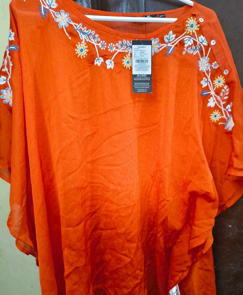 Beautiful Orange Embroidered Kurta