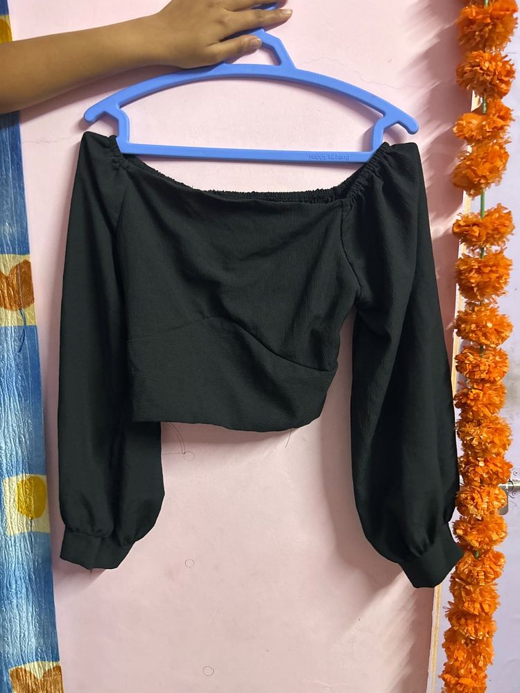 Black Off-Shoulder Puff Sleeve Top