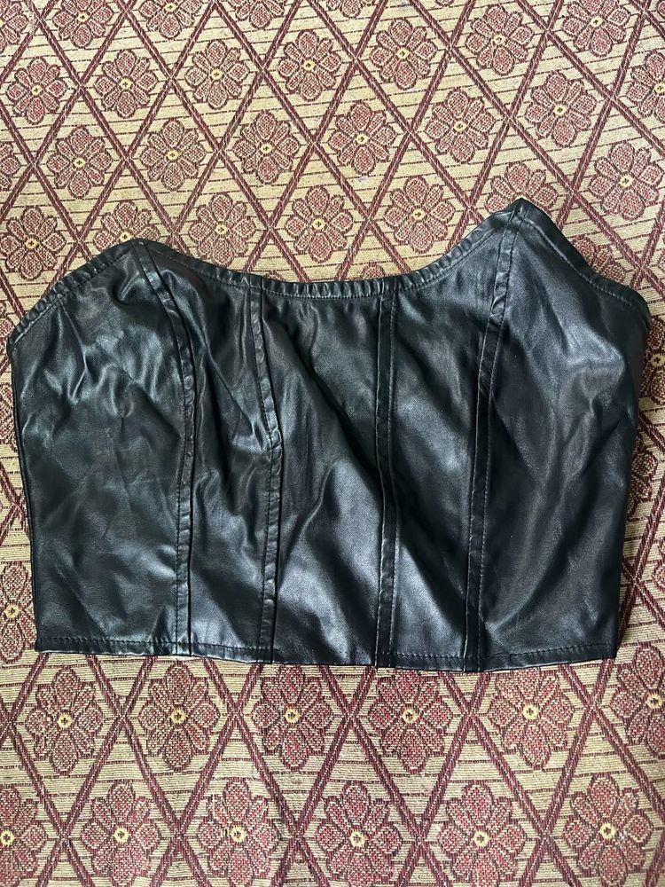 Black Faux Leather Corset Top