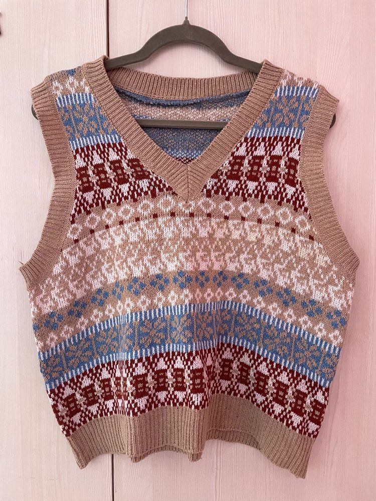 Vintage Patterned Knit Vest