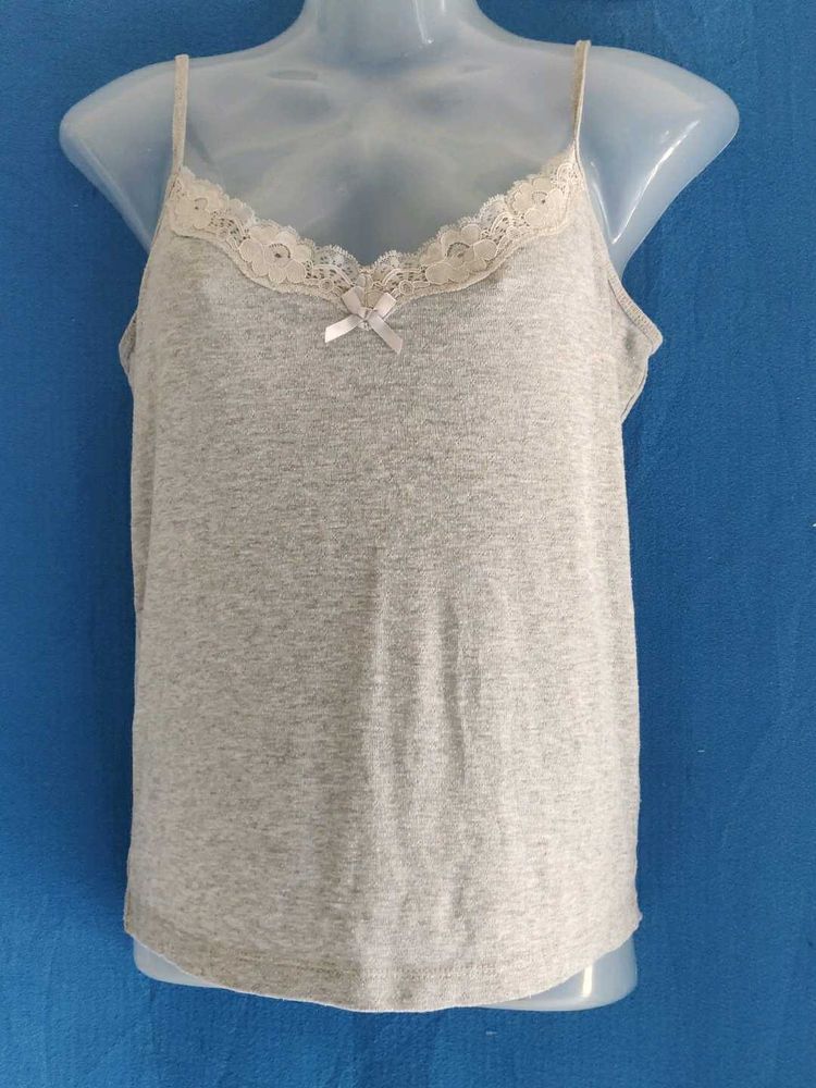 Grey Camisole with Lace Trim