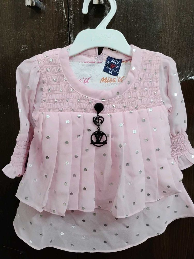 Girls Pink Shimmer Dot Top