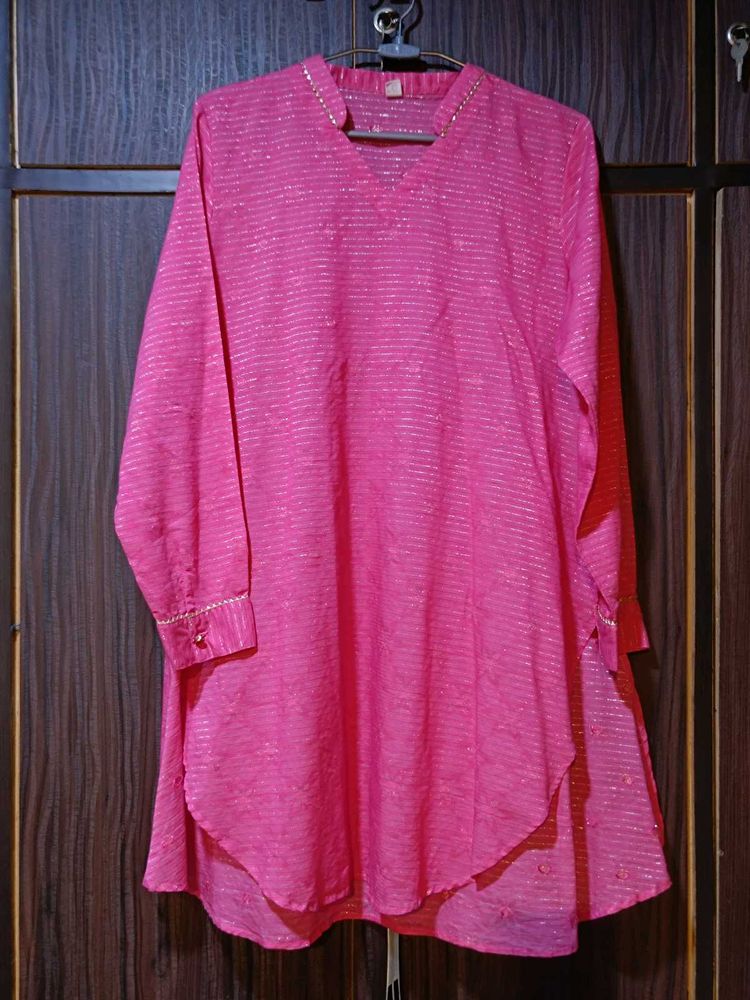 Pink Kurta with Glitter Stripes