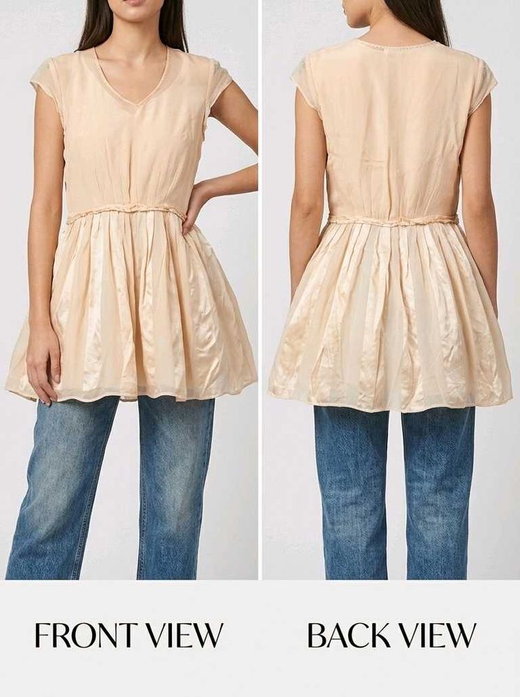 Sheer Peplum Top with V-Neck