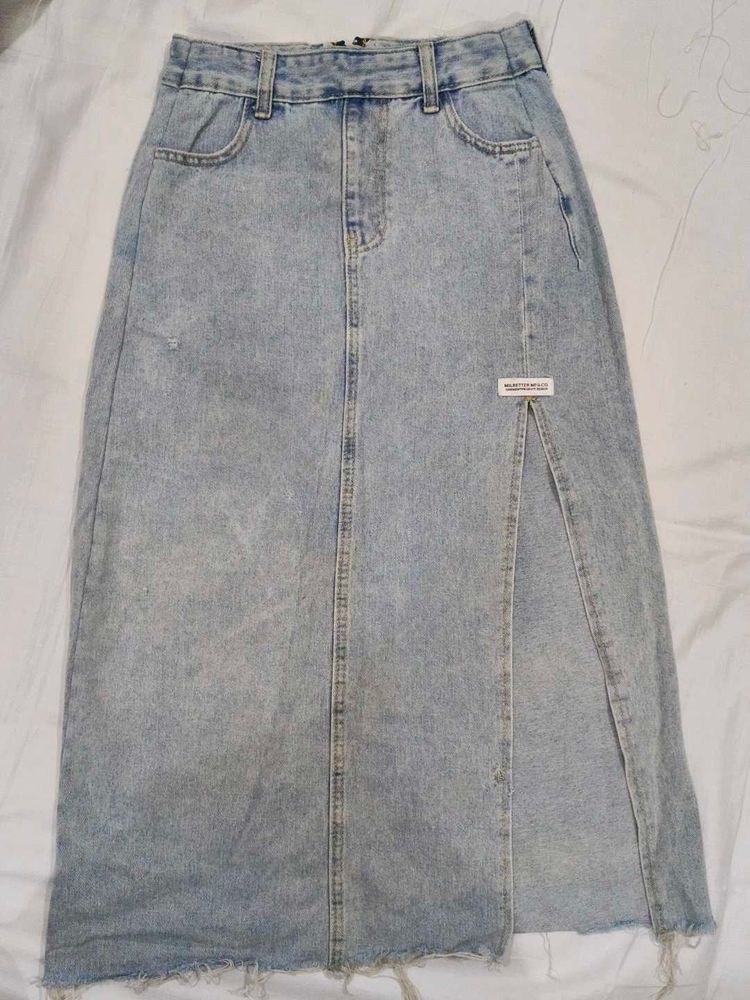 Denim Midi Skirt with Slit