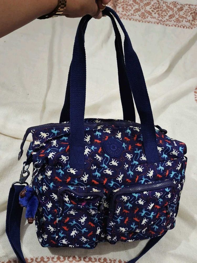 Kipling Blue Monkey Print Shoulder Bag