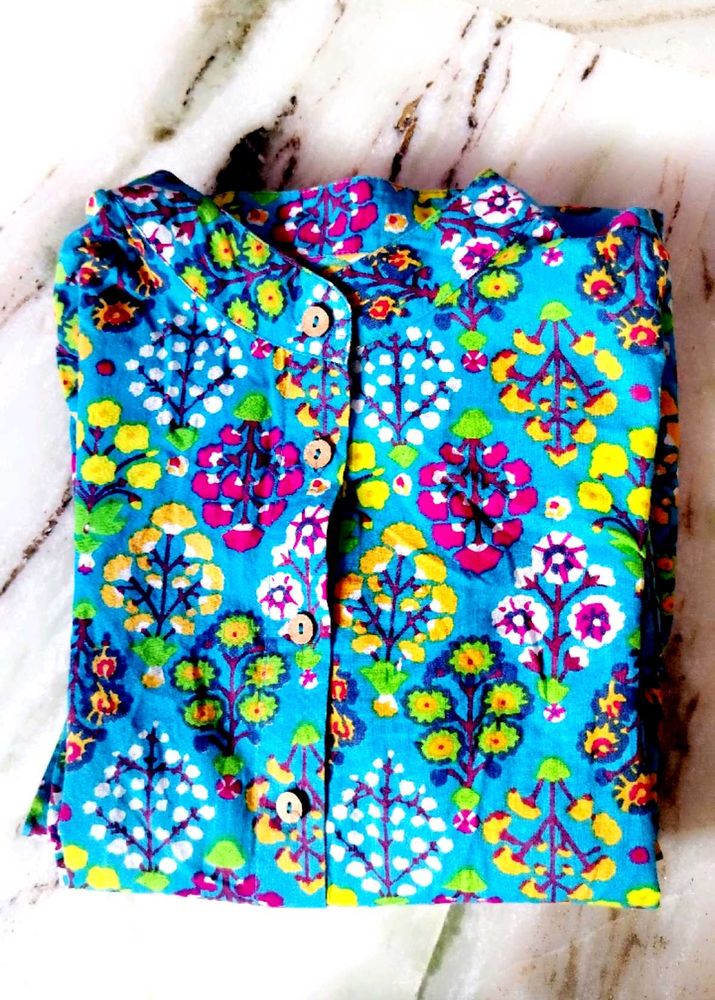 Vibrant Blue Floral Print Kurti