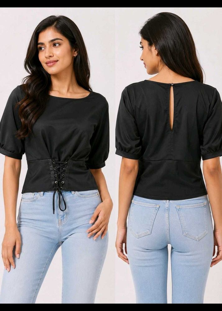 FOREVER Glam Black Corset Style Crop Top