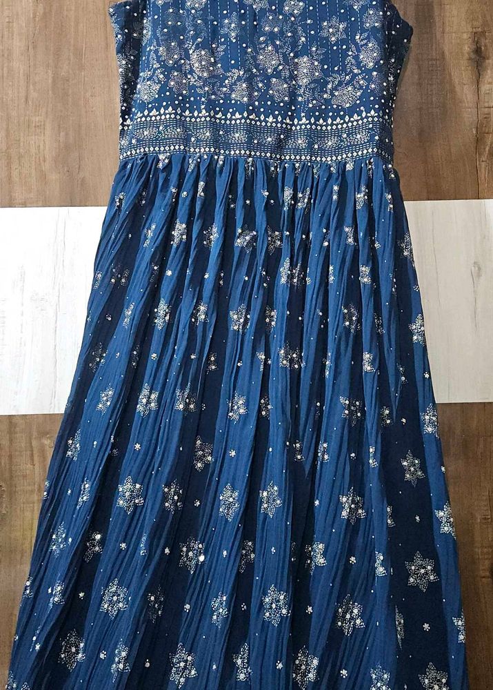 Elegant Blue Embroidered Ethnic Gown