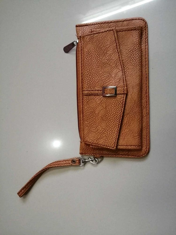 Stylish Brown Leather Wallet with Strap