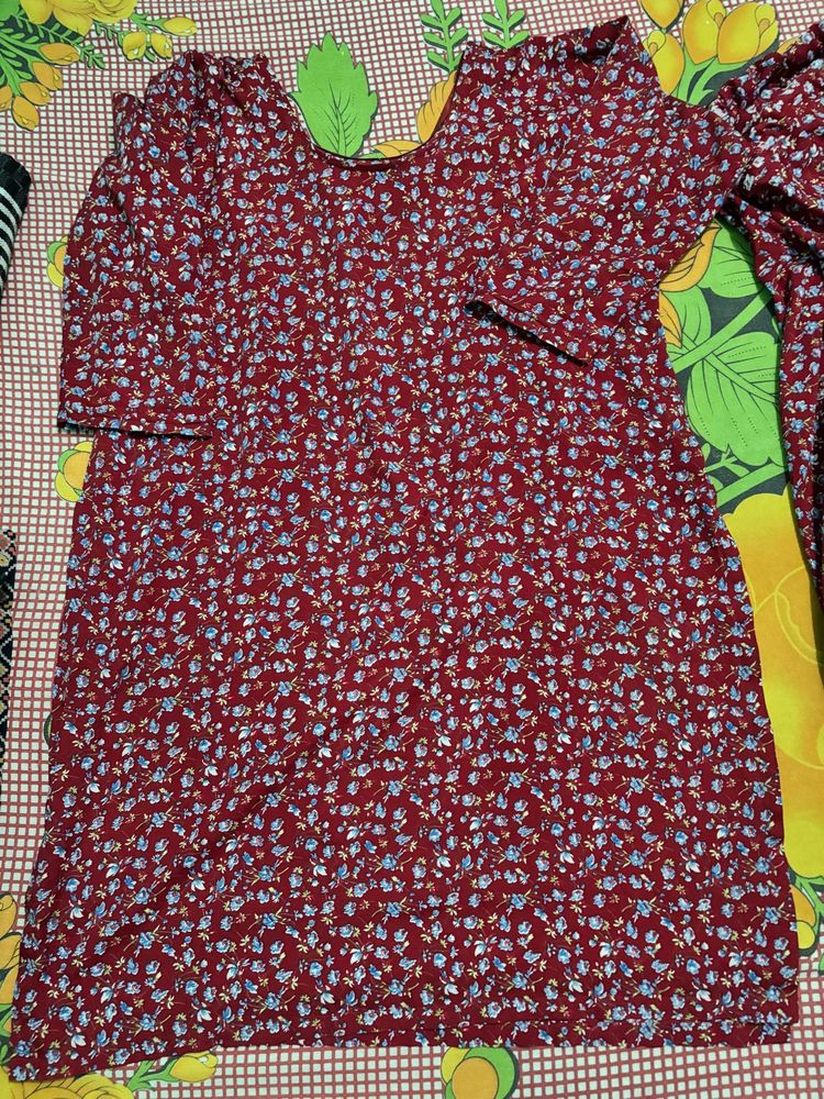 Maroon Floral Print Kurta set