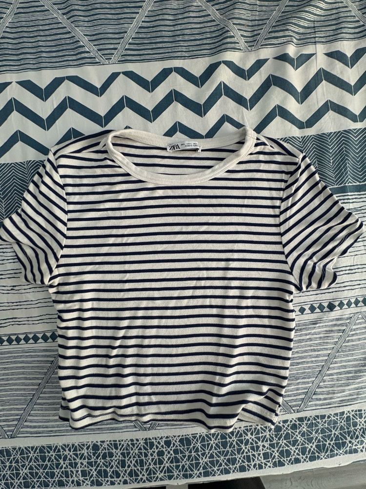 Zara Striped Cropped T-Shirt