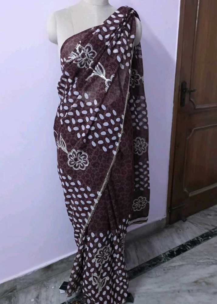 Elegant Brown Printed Saree