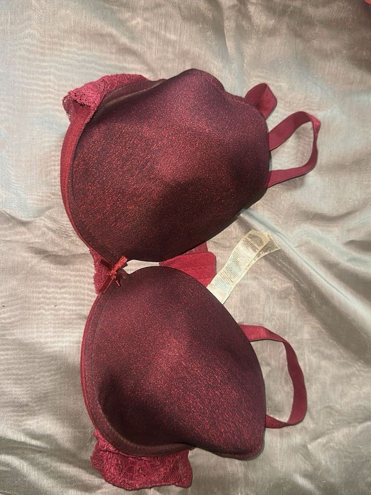 Burgundy Lace Trim Bra