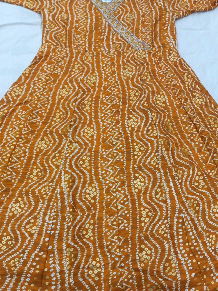 Elegant Orange Bandhani Gown