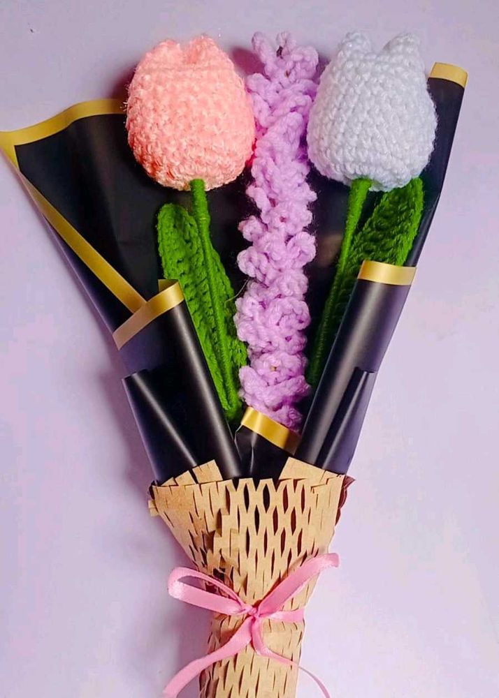 Crochet Tulips And Lavender Flower Bouquet