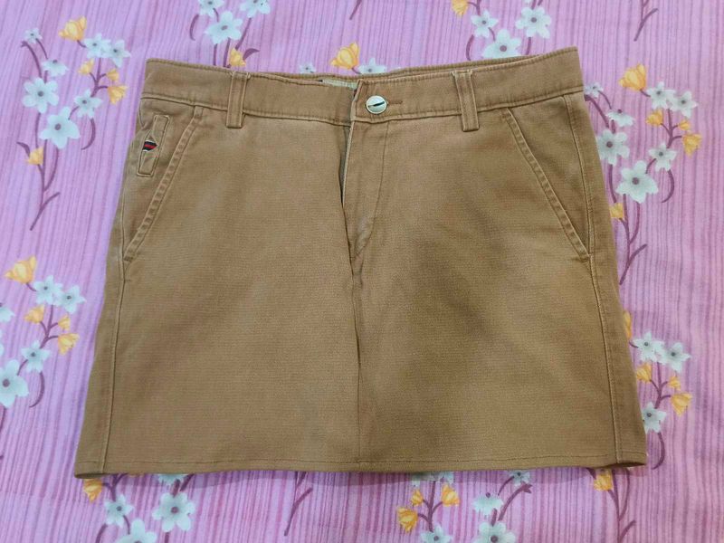 Trendy Camel Brown Corduroy / Cotton Mini Skirt