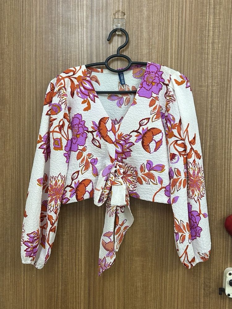 Boho Floral Tie-Front Crop Top