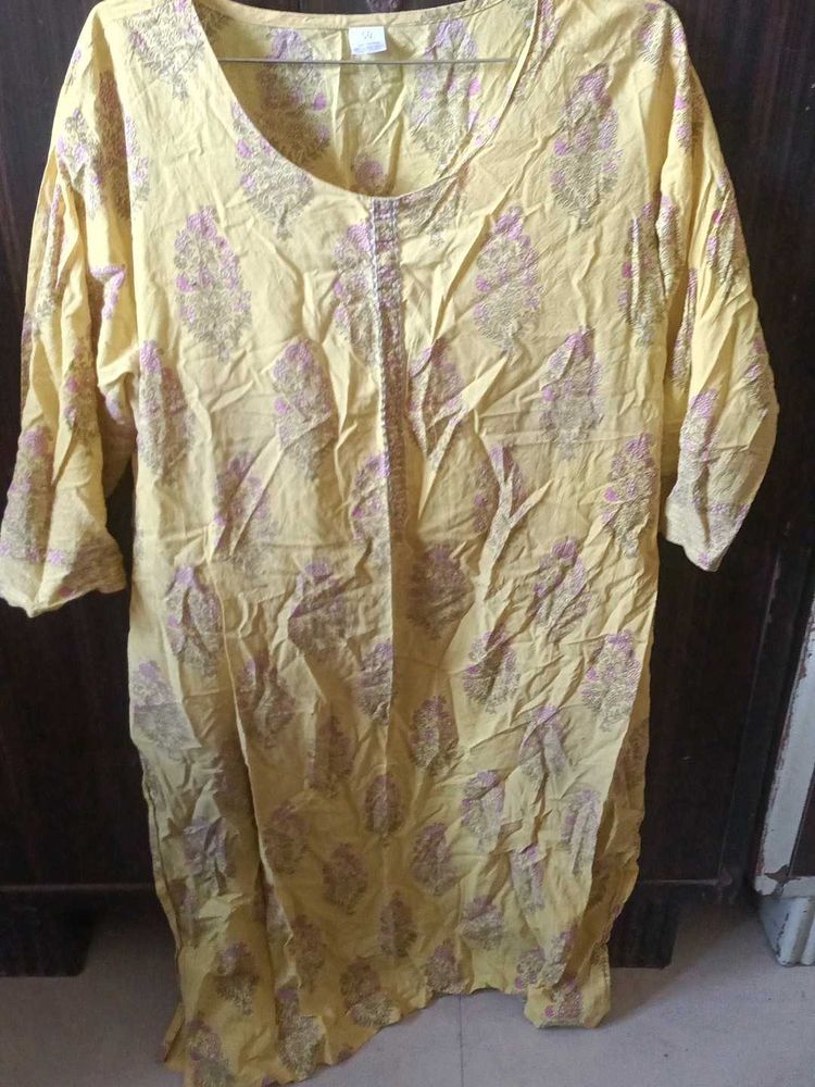 Yellow Printed Kurti for women