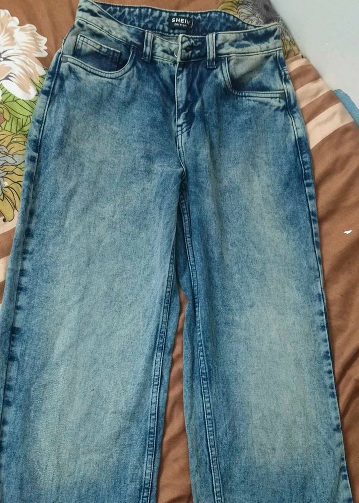 New Stylish Wide Leg Acid Wash Jeans