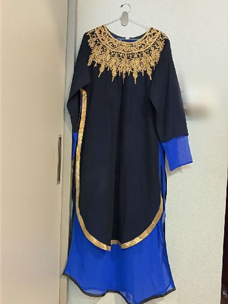 Royal Blue &amp; Black Embroidered Kurti