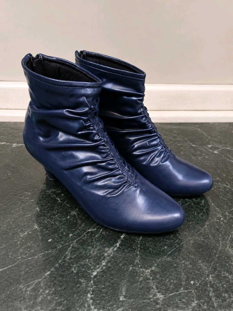 Navy Blue Ruched Ankle Boots