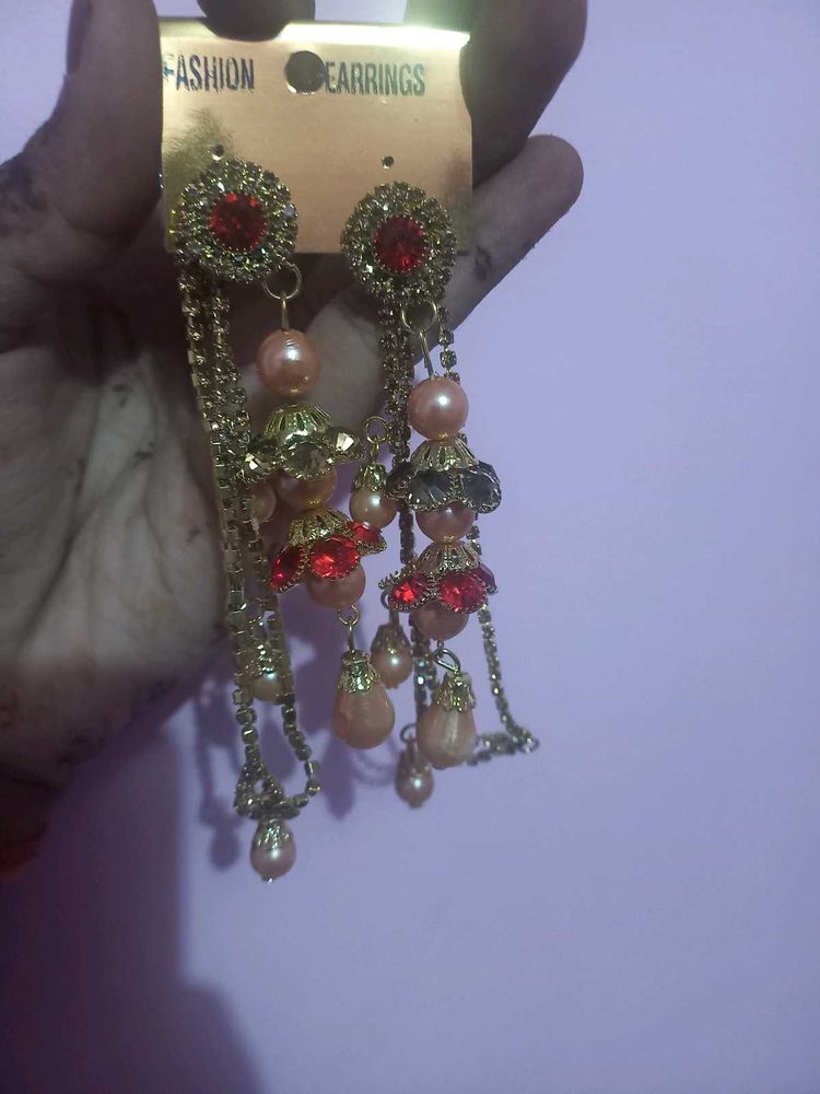 Pack Of 2 Elegant Dangle Earrings With Hair Chain