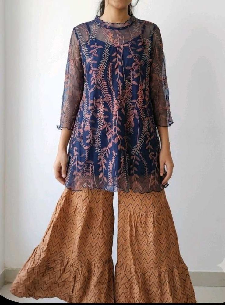Elegant Blue &amp; Brown Kurta Set