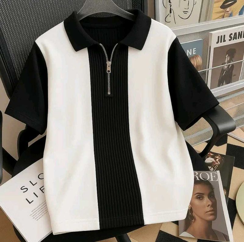 Striped Zip-Up Polo Shirt