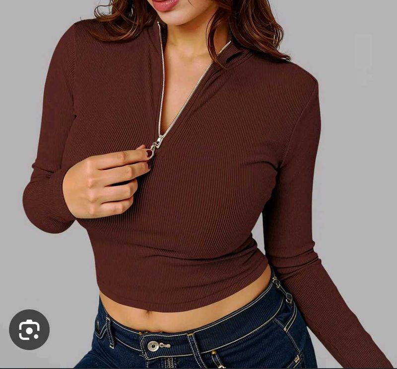 Ribbed Zip-Up Crop Top