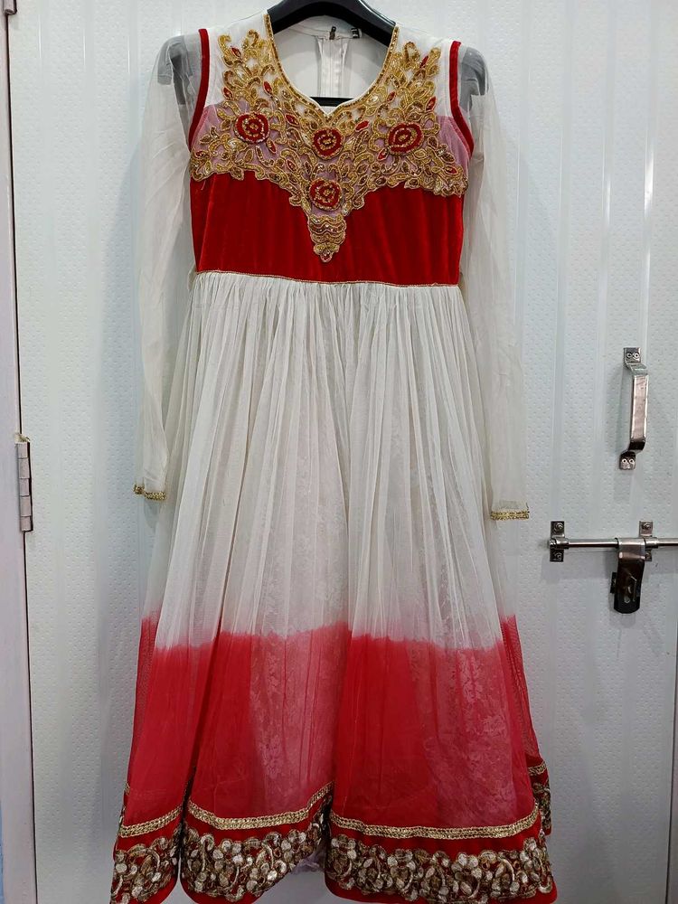 Beautiful wine Red &amp; White Anarkali Gown